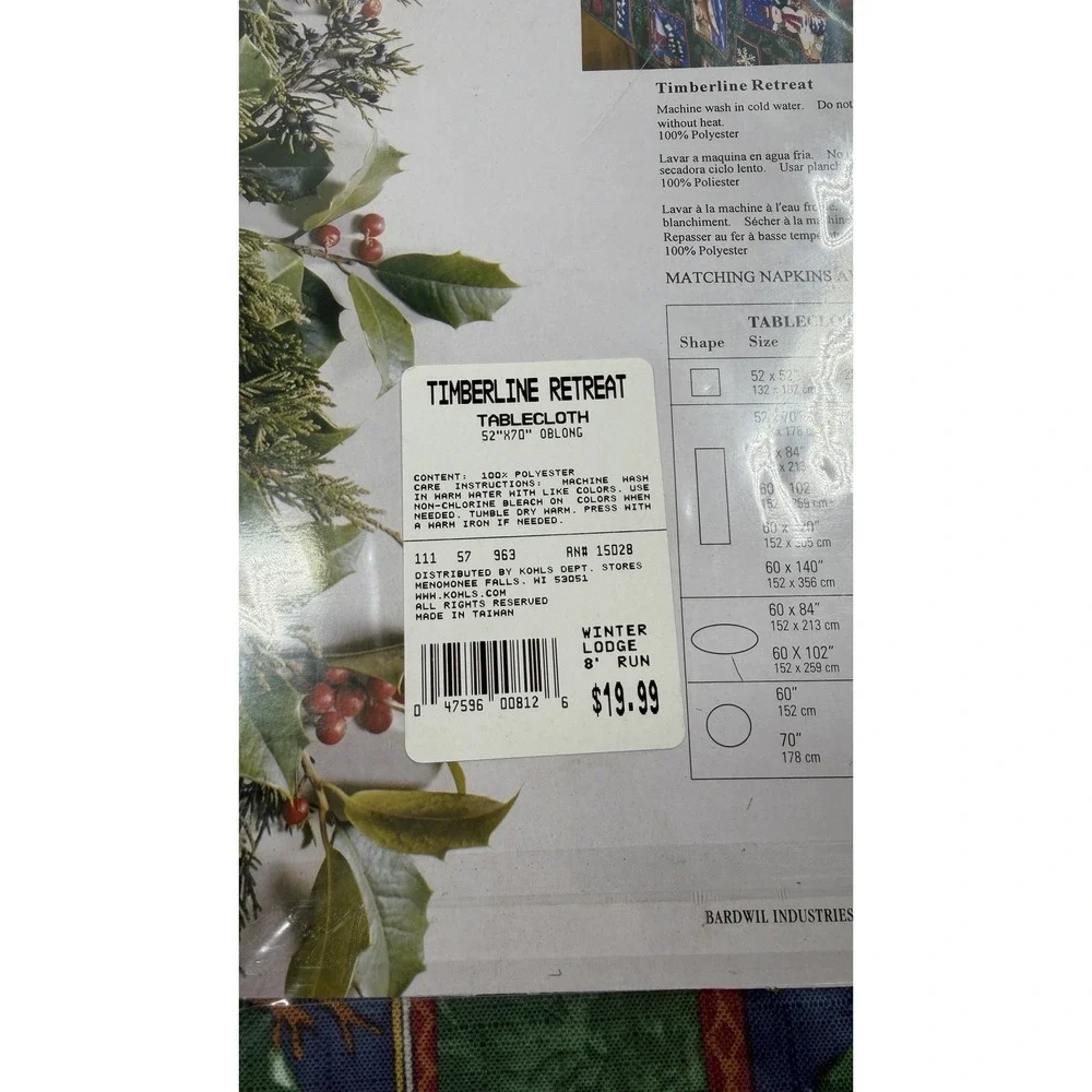 Vintage Bardwil Seasons Timberline retreat Tablecloth 52x70